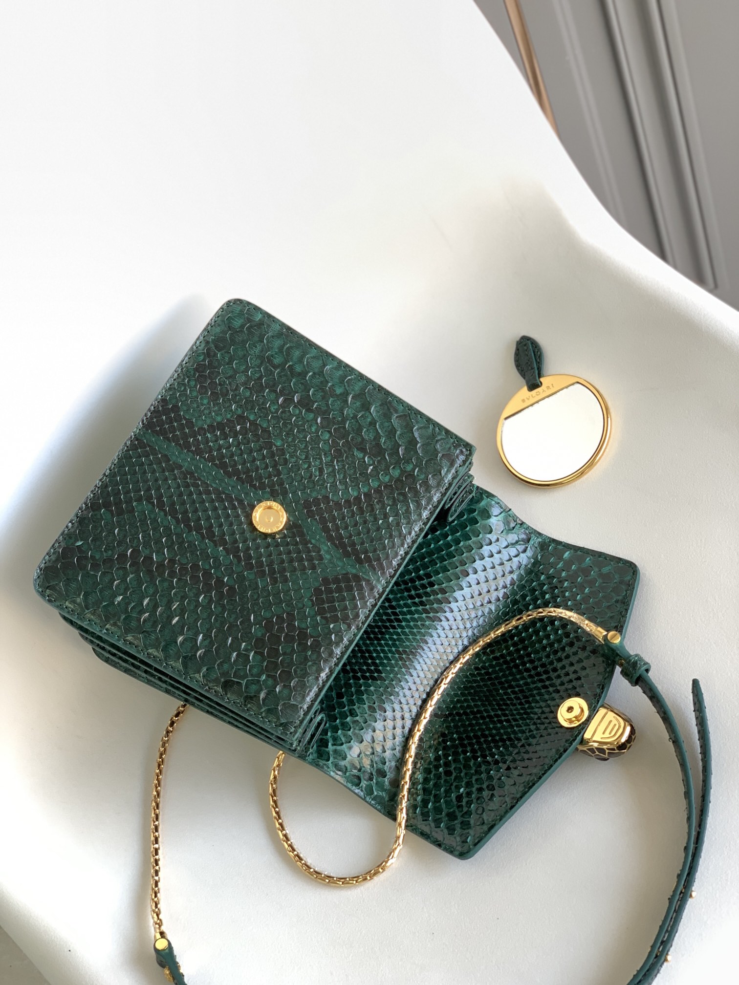 Bvlgari Serpenti Forever Mini Top Handle in Green Python Skin